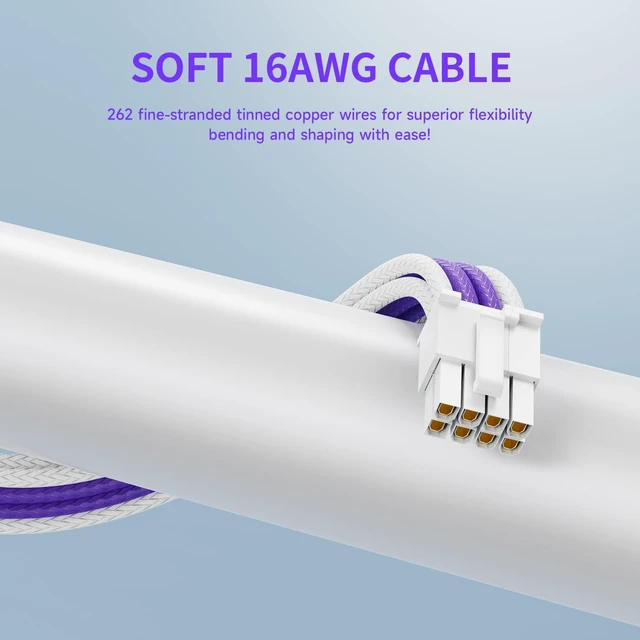 Alt view image 2 of 5 - Sirlyr PSU Extension Cable Kit - Custom Sleeved Power Supply Mod for PC Build 16AWG 24Pin ATX/8 (4+4) Pin EPS CPU/8 (6+2) Pin PCI-E GPU PSU - White Purple 5 Kits