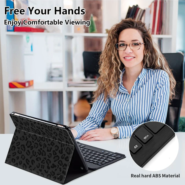 Alt view image 5 of 5 - Qindaiwen Keyboard Case for Fire HD 10 Tablet (13th/11th Generation,2023/2021 Release) 10.1", PU Leather Stand Cover with Detachable Bluetooth Keyboard, Black Leopard Print