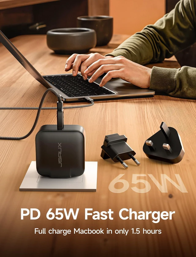 Alt view image 4 of 5 - JSAUX 65W GaN USB C Charger for Switch 2, EU/UK Plug, 6.6FT Cable, Black