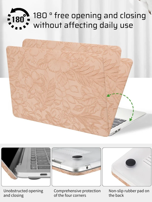 Alt view image 5 of 5 - Seorsok Compatible with New MacBook Air 13.6 inch Case M5 M4 M3 M2 2026-2022 Release A3449 A3240 A2681 A3113,Elegant Leaves Flowers Leather Plastic Hard Shell Case&Keyboard Cover,Pink Blooming Floral