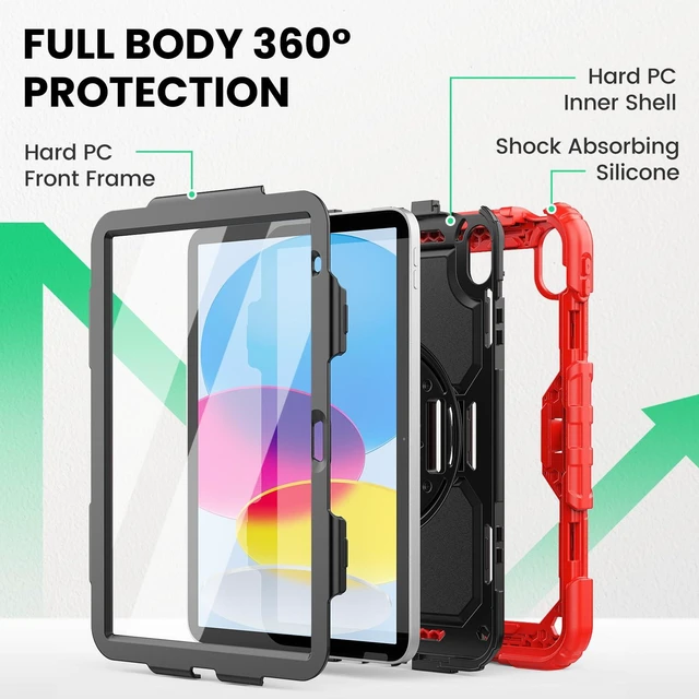 Alt view image 5 of 5 - SEYMAC Case for iPad A16 11th/10th Generation 11"/10.9", Black/Red