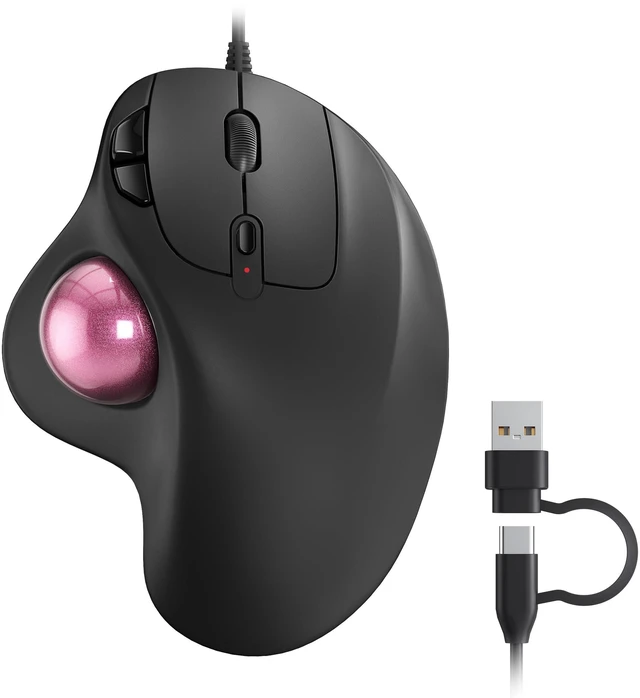 Main image of Nulea M509 Wired Trackball Mouse Ergonomic Thumb Control Type C USB-Pink