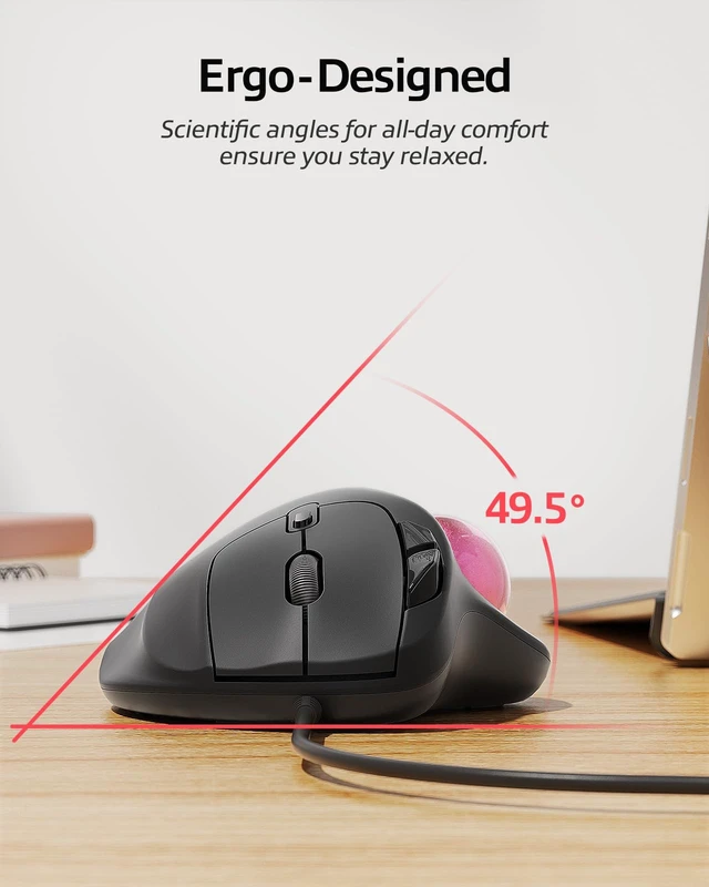 Alt view image 3 of 5 - Nulea M509 Wired Trackball Mouse Ergonomic Thumb Control Type C USB-Pink