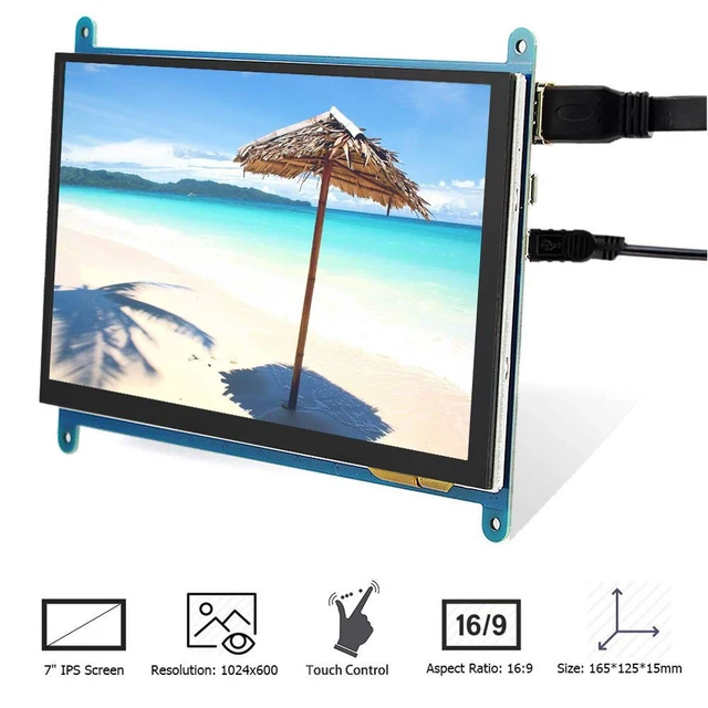 Alt view image 3 of 5 - Padarsey HDMI TFT LCD Display Monitor 7 Inch 1024X600 HD Screen with Touch Function for Raspberry Pi B+/2B Raspberry Pi 3B