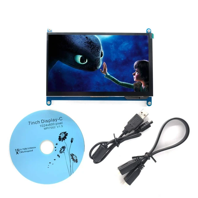 Alt view image 2 of 5 - Padarsey HDMI TFT LCD Display Monitor 7 Inch 1024X600 HD Screen with Touch Function for Raspberry Pi B+/2B Raspberry Pi 3B