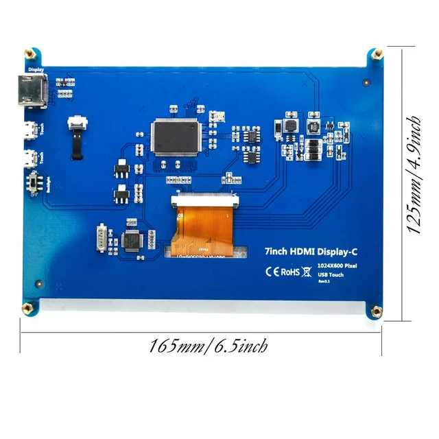 Alt view image 5 of 5 - Padarsey HDMI TFT LCD Display Monitor 7 Inch 1024X600 HD Screen with Touch Function for Raspberry Pi B+/2B Raspberry Pi 3B