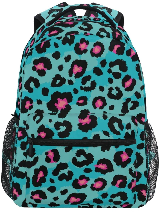Main image of Oarencol Teal Leopard Backpack Pink Animal Skin Print Bookbag Daypack Travel Hiking Camping School Laptop Bag