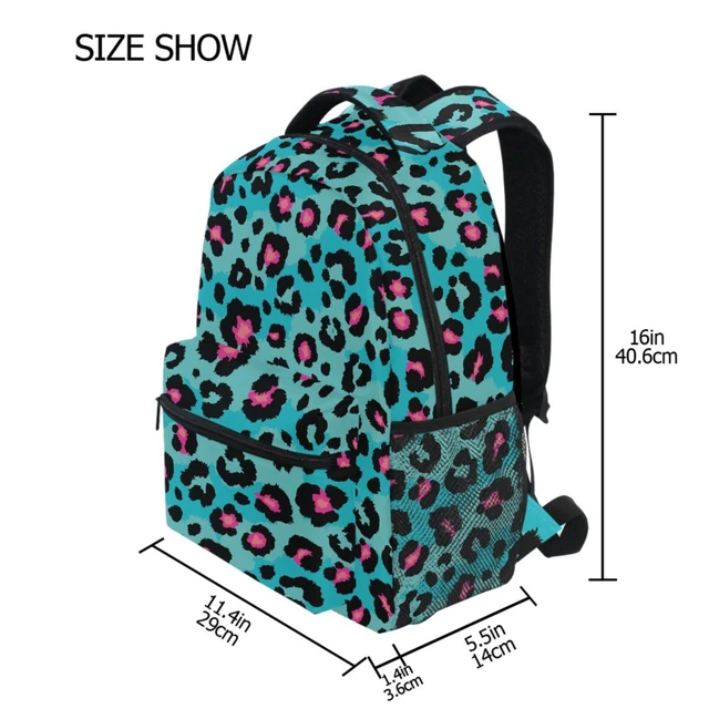 Alt view image 2 of 5 - Oarencol Teal Leopard Backpack Pink Animal Skin Print Bookbag Daypack Travel Hiking Camping School Laptop Bag