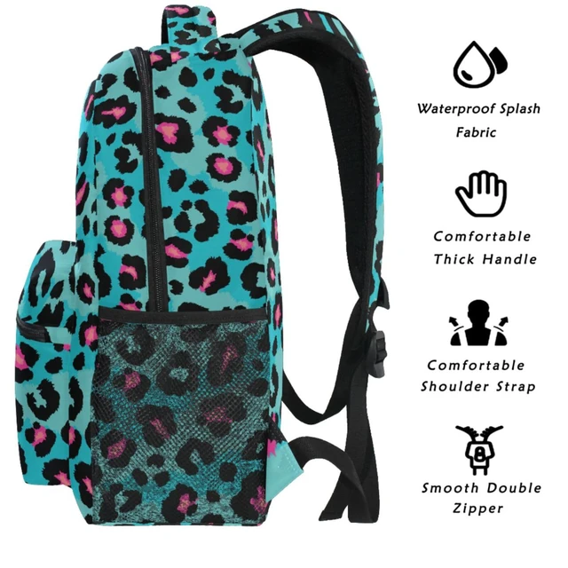 Alt view image 3 of 5 - Oarencol Teal Leopard Backpack Pink Animal Skin Print Bookbag Daypack Travel Hiking Camping School Laptop Bag