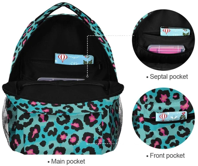 Alt view image 4 of 5 - Oarencol Teal Leopard Backpack Pink Animal Skin Print Bookbag Daypack Travel Hiking Camping School Laptop Bag