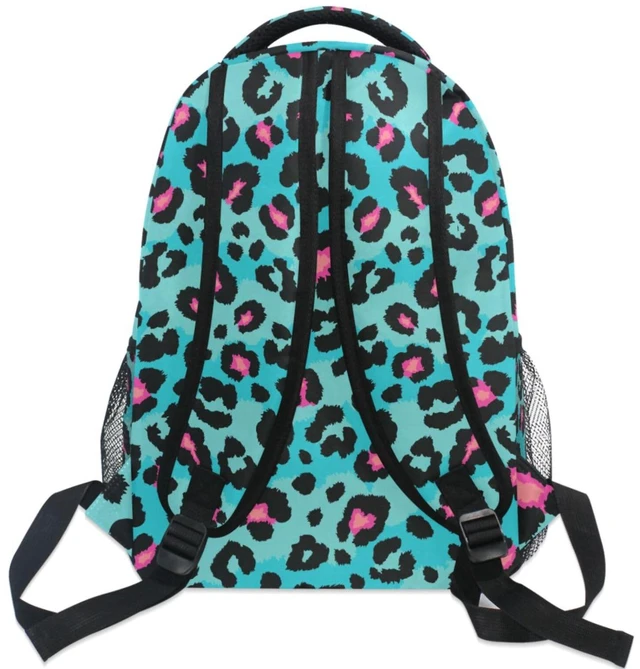 Alt view image 5 of 5 - Oarencol Teal Leopard Backpack Pink Animal Skin Print Bookbag Daypack Travel Hiking Camping School Laptop Bag