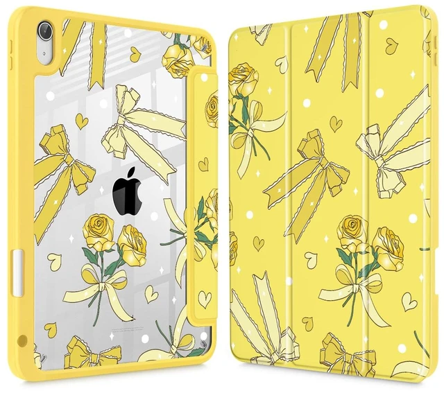 Main image of Tuiklol Case for iPad 11 inch (A16 Chip) 2025 Gen 11th / iPad 10.9 inch 2022 10th Gen, Buit in Pencil Holder with Shockproof Cover Clear Transparent Back Shell Auto Wake/Sleep,Bow & Rose Yellow