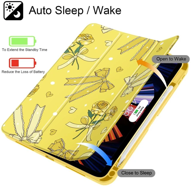 Alt view image 3 of 5 - Tuiklol Case for iPad 11 inch (A16 Chip) 2025 Gen 11th / iPad 10.9 inch 2022 10th Gen, Buit in Pencil Holder with Shockproof Cover Clear Transparent Back Shell Auto Wake/Sleep,Bow & Rose Yellow