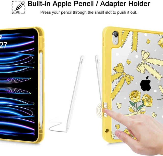 Alt view image 5 of 5 - Tuiklol Case for iPad 11 inch (A16 Chip) 2025 Gen 11th / iPad 10.9 inch 2022 10th Gen, Buit in Pencil Holder with Shockproof Cover Clear Transparent Back Shell Auto Wake/Sleep,Bow & Rose Yellow