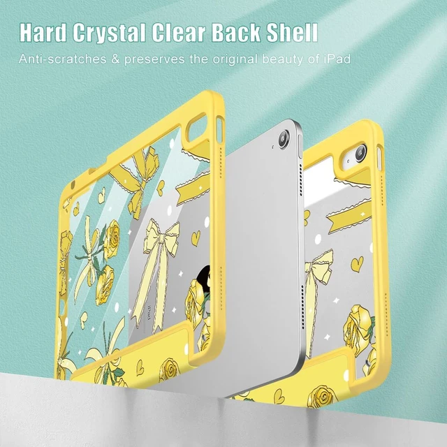 Alt view image 4 of 5 - Tuiklol Case for iPad 11 inch (A16 Chip) 2025 Gen 11th / iPad 10.9 inch 2022 10th Gen, Buit in Pencil Holder with Shockproof Cover Clear Transparent Back Shell Auto Wake/Sleep,Bow & Rose Yellow