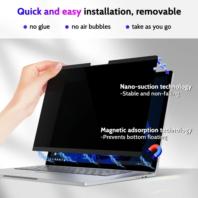 Alt view image 2 of 5 - Peslv Magnetic Privacy Screen for Surface Book 3/2/1 15 Inch, Removable Anti Blue Light Glare Filter, Black Security Private Apy Block Protector