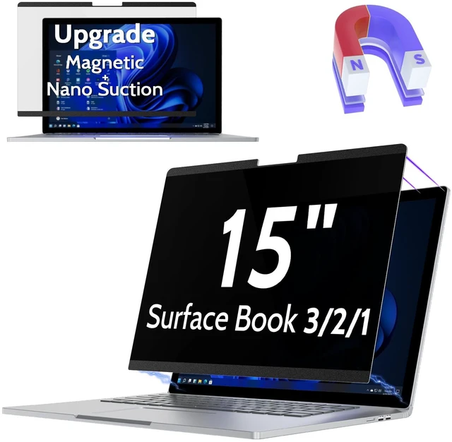Main image of Peslv Magnetic Privacy Screen for Surface Book 3/2/1 15 Inch, Removable Anti Blue Light Glare Filter, Black Security Private Apy Block Protector