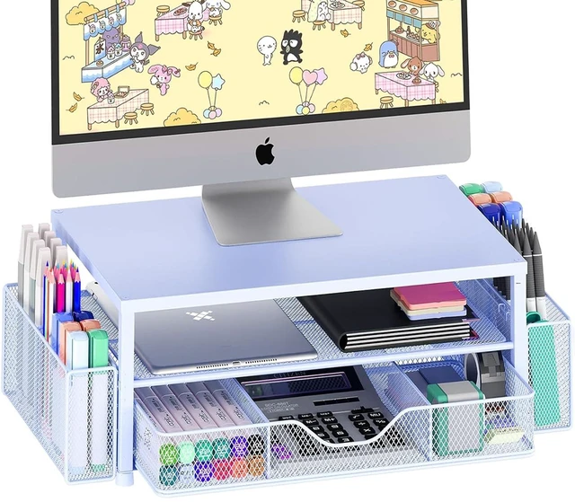 Main image of OPNICE Desk Organizers and Accessories, Computer Monitor Stand Riser with Drawer and 2 Pen Holders, Printer & Laptop Stand, Office Desk Accessories & Workspace Organizers for Home Office Supplies, Blu