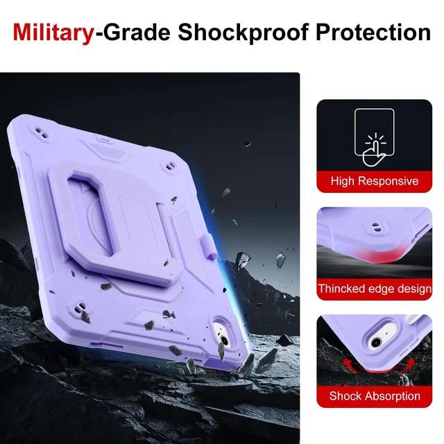 Alt view image 3 of 5 - Case for iPad 11th (A16) 11" 2025, iPad 10th Generation 10.9" 2022,Military Grade Shockproof iPad Case Built-in 360 Rotating Stand/Pen Slot/Shoulder Strap, for iPad 11th Gen/10th Gen (Light Purple)