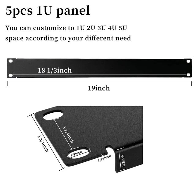 Alt view image 2 of 5 - 1U Blank Panel Rack Mount Spacer Filler Panel 19" Black Rack Blanking Blind Panel for Server Network Rack Enclosure Or Cabinet-5pcs (1U-5PCs)