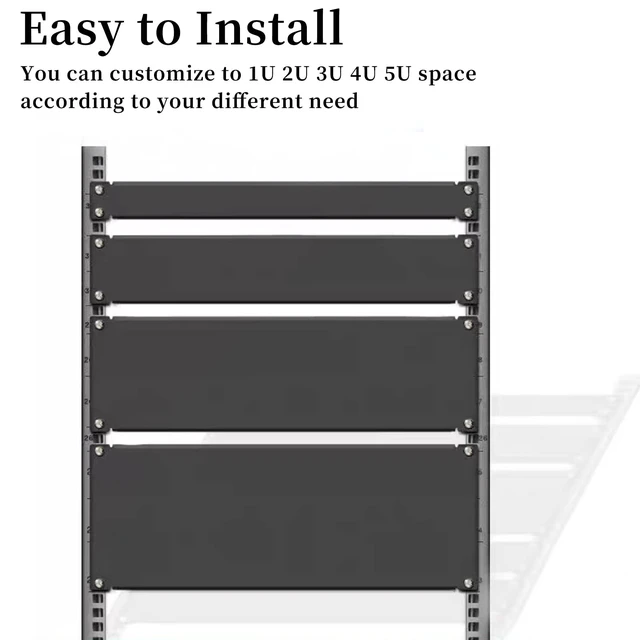 Alt view image 3 of 5 - 1U Blank Panel Rack Mount Spacer Filler Panel 19" Black Rack Blanking Blind Panel for Server Network Rack Enclosure Or Cabinet-5pcs (1U-5PCs)