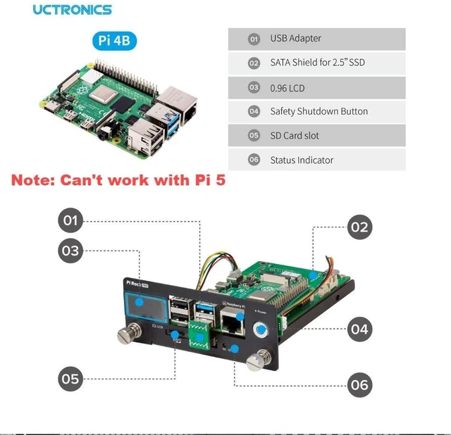 Alt view image 3 of 5 - UCTRONICS Pi Rack Pro for Raspberry Pi 4B, 19" 1U Rack Mount, Support for 4 2.5" SSDs, Secure Shutdown, 0.96" Color Display