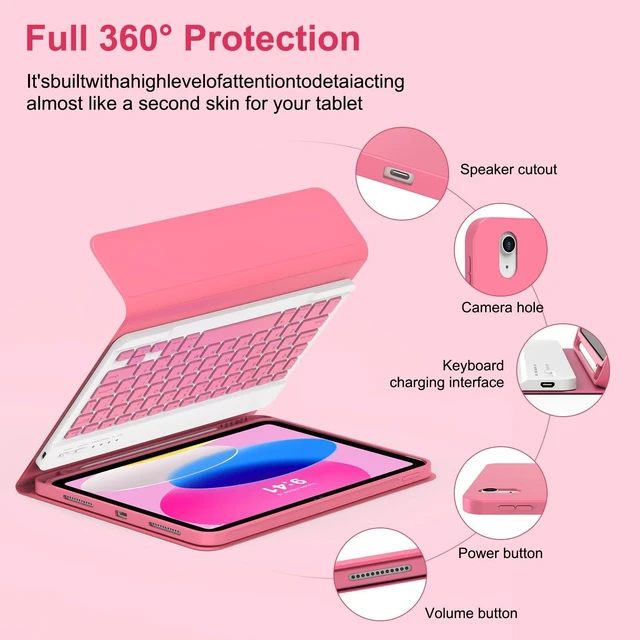 Alt view image 5 of 5 - MMK for iPad A16 11th 10th Generation Case with Keyboard, Watermelon Red