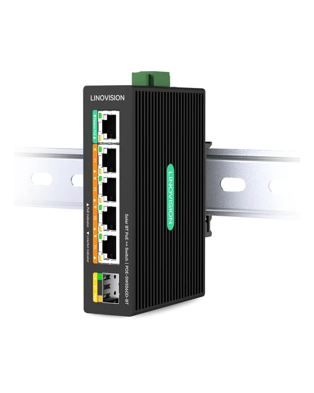 Main image of LINOVISION Industrial 5 Ports Full Gigabit DC12V PoE++ Switch