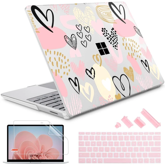 Main image of Lepeoac Case for Surface Laptop Go 3/2/1 12.4", Pink & Gold Hearts