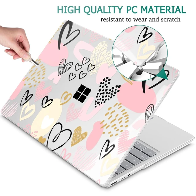 Alt view image 4 of 5 - Lepeoac Case for Surface Laptop Go 3/2/1 12.4", Pink & Gold Hearts
