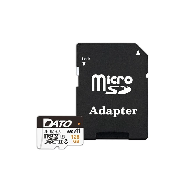 Alt view image 2 of 5 - DATO 128GB Lightning microSD Card, UHS-II, A1, C10, U3, V60, Full HD, 4K, Up to 280/180 MB/s microSDXC Memory Card with Adapter, for Phones, Cameras, Portable Gaming Devices