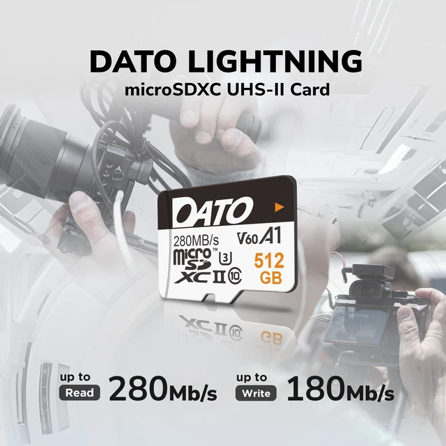 Alt view image 3 of 5 - DATO 128GB Lightning microSD Card, UHS-II, A1, C10, U3, V60, Full HD, 4K, Up to 280/180 MB/s microSDXC Memory Card with Adapter, for Phones, Cameras, Portable Gaming Devices