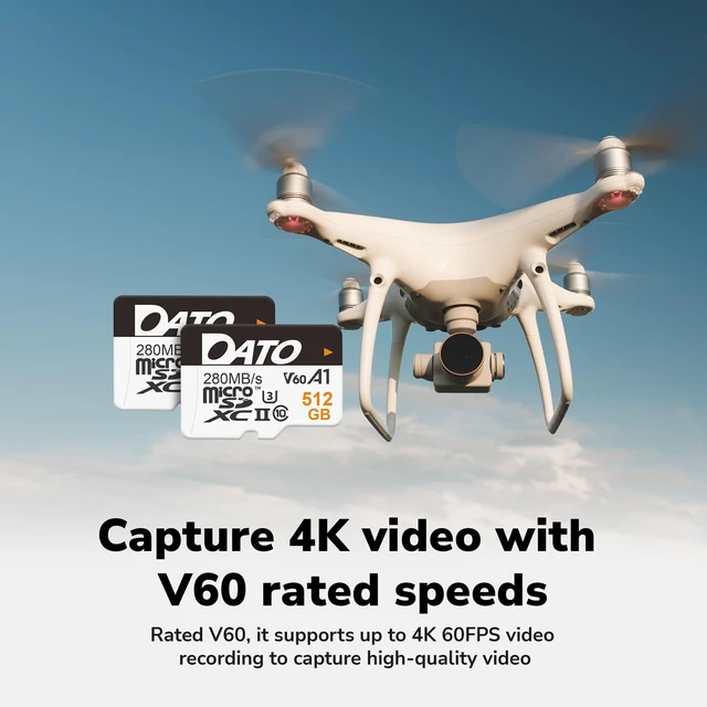 Alt view image 4 of 5 - DATO 128GB Lightning microSD Card, UHS-II, A1, C10, U3, V60, Full HD, 4K, Up to 280/180 MB/s microSDXC Memory Card with Adapter, for Phones, Cameras, Portable Gaming Devices