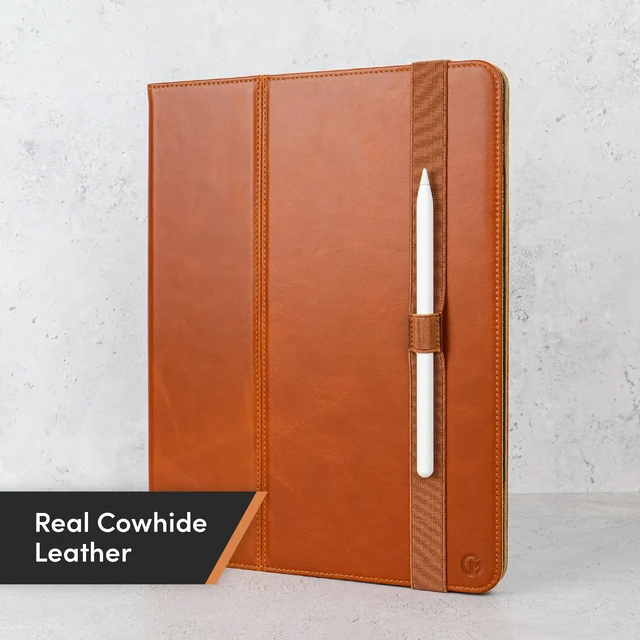 Alt view image 3 of 5 - Casemade Real Leather Case Compatible with iPad Air 13-inch M4 (2026), M3 (2025), M2 (2024) / Pro 12.9-inch (4th/5th/6th/Gen) - Full-Grain Leather Cover, Auto Sleep/Wake, Dual Stand Position (Tan)