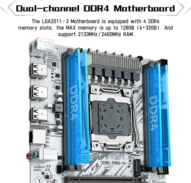Alt view image 3 of 5 - SHANGZHAOYUAN X99 LGA 2011-3 Motherboard for Intel Xeon E5 V3/V4 and Core i7 Series Processors (Micro ATX, DDR4 Max 128GB, PCIe 3.0, M.2 Protocol, Gigabit LAN) PC Server Mainboard, X99 PR9-H White