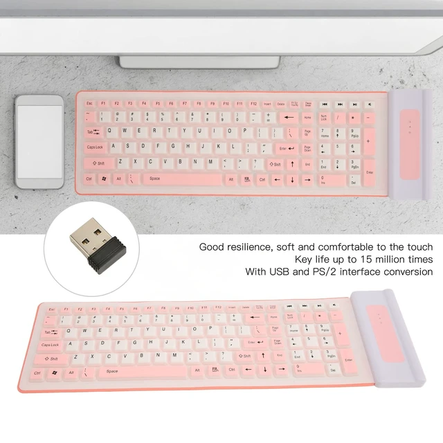 Alt view image 3 of 5 - Serounder Wireless Silicone Keyboard, Foldable Silicone Keyboard Soft Waterproof Rollup Keyboard for PC Laptop Notebook, 103 Keys, Mute Typing, Lightweight ()