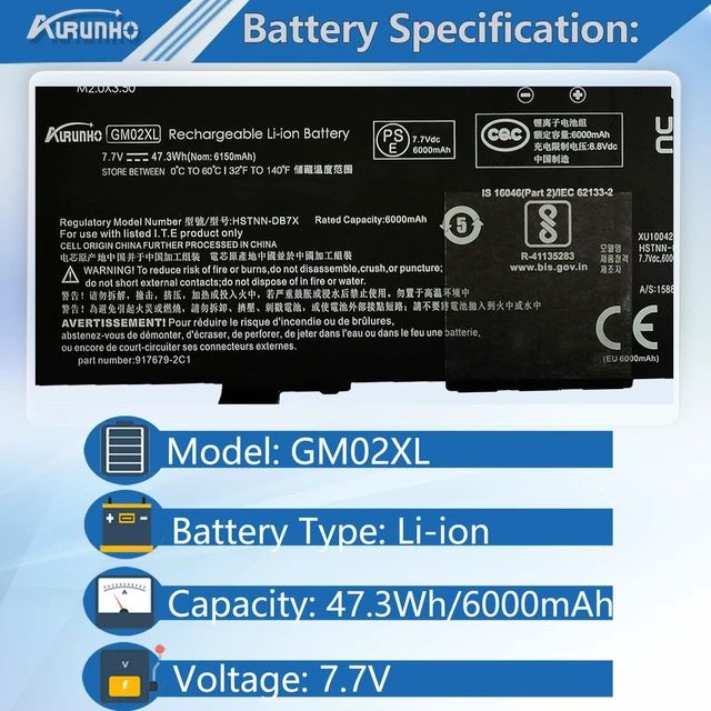 Alt view image 2 of 5 - AURUNHO GM02XL 917725-855 Laptop Battery Replacement for HP Chromebook 14 G5 G6 Chromebook X360 11 G1 G6 EE 11 G7 EE Series HSTNN-DB7X 917679-271 HSTNN-UB7M