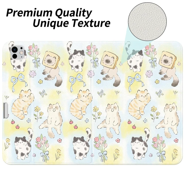 Alt view image 2 of 5 - JOYLAND Kawaii Cat Case for iPad (A16) 11th Gen 2025 11" / iPad 10th Generation 2022 10.9" with Pencil Holder Cartoon Animal Floral Pattern Multi-Angle Stand Leather Cover Auto Sleep/Wake