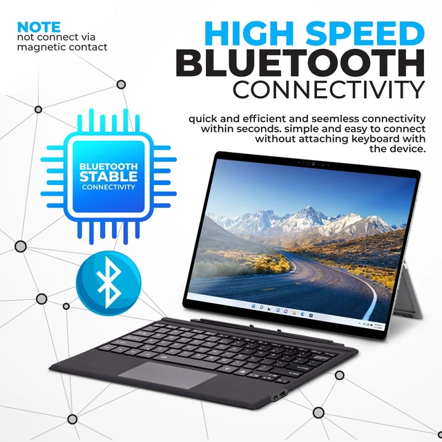 Alt view image 2 of 5 - Keyboard Type Cover for Microsoft Surface Pro 7+ / Pro 7/6 / 5/4 / 3, 12.3 inch, Ultra-Slim Bluetooth Multi-Touchpad Mouse Rechargeable, 7-Color LED Backlit (Black)