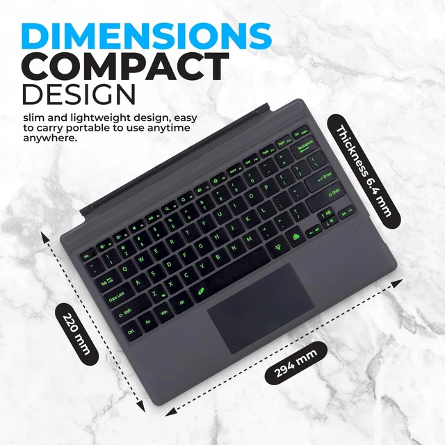 Alt view image 4 of 5 - Keyboard Type Cover for Microsoft Surface Pro 7+ / Pro 7/6 / 5/4 / 3, 12.3 inch, Ultra-Slim Bluetooth Multi-Touchpad Mouse Rechargeable, 7-Color LED Backlit (Black)