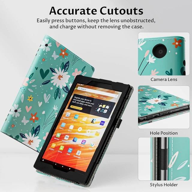 Alt view image 5 of 5 - VORI Case for All-New Kindle Fire HD 10 Tablet (13th/11th Generation 2023/2021 Release) and Fire HD 10 Plus - Slim Folding Stand Folio Cover with Auto Wake/Sleep & Hand Strap, Green Flower