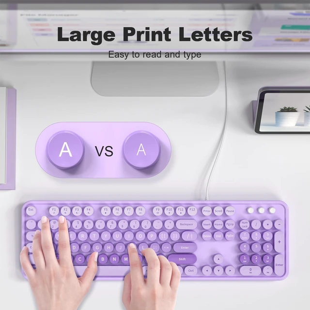 Alt view image 2 of 5 - Atelus Large Print Keyboard, USB Wired Computer Keyboard, Full Size Keyboard with Number Pad for PC Laptop Desktop Windows 7 8 10 11 (Purple Colorful)