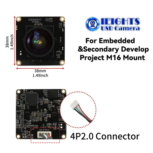 Alt view image 5 of 5 - 0.0001LUX Low Light H.264 USB Camera Module, 1080P/30FPS, HDR, M16 Mount
