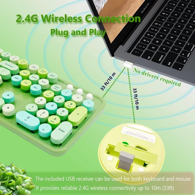 Alt view image 3 of 5 - Green Retro Typewriter Wireless Keyboard and Mouse Combo for Home Office
