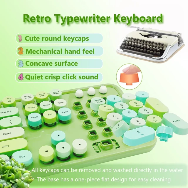 Alt view image 4 of 5 - Green Retro Typewriter Wireless Keyboard and Mouse Combo for Home Office
