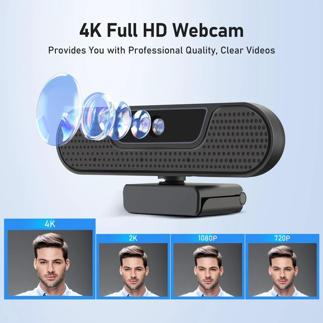 Alt view image 2 of 5 - saylas 4K Webcam with 4 Noise Cancellation Microphone, W8GS Web Cam, Privacy Cover, 85 FOV, Plug & Play Web Streaming Camera for Computer, USB Webcam for Pc, Laptop, Desktop, Mac