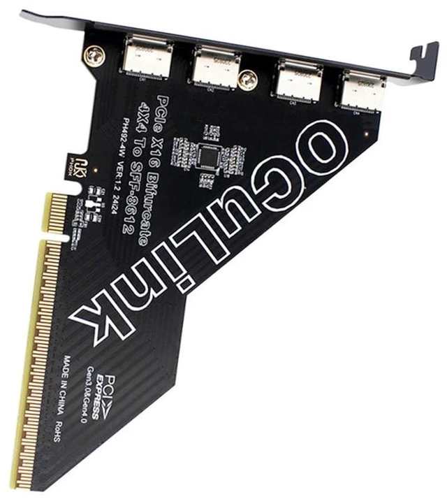 Main image of NFHK Adapter PCI-Express 4.0 PCIE 16x Detachable to Four Oculink SFF-8612 SFF-8611 External VROC Raid0 Adapter for U.2 SSD eGPU External Graphics Card Dock