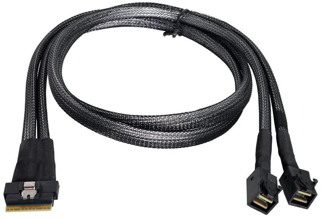 Main image of NFHK PCI-E Ultraport Slimline SAS Slim 4.0 SFF-8654 8i 74pin to Dual SFF-8643 4i Mini SAS HD Cable PCI-Express
