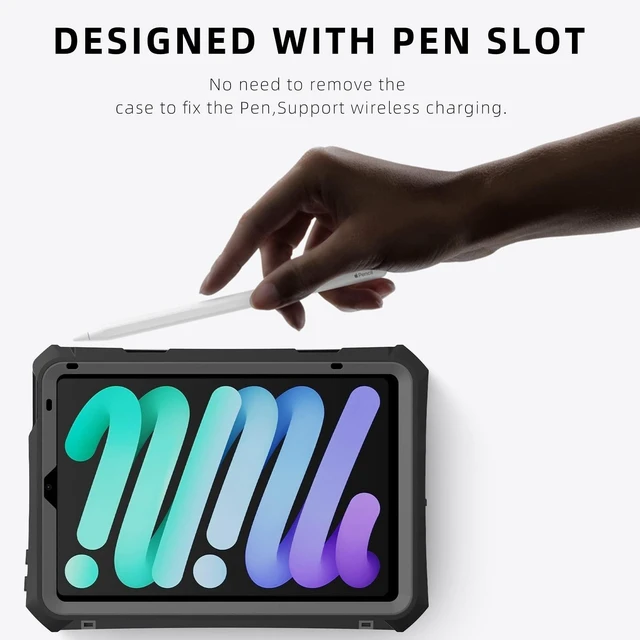 Alt view image 5 of 5 - MRUOZRUI Waterproof Case Compatible with iPad mini 7&6 6th Generation 8.3 Inch, Full Body Heavy Duty Protection with Built-in Screen Protector, Pencil Holder, Strap, Shockproof Tablet Case