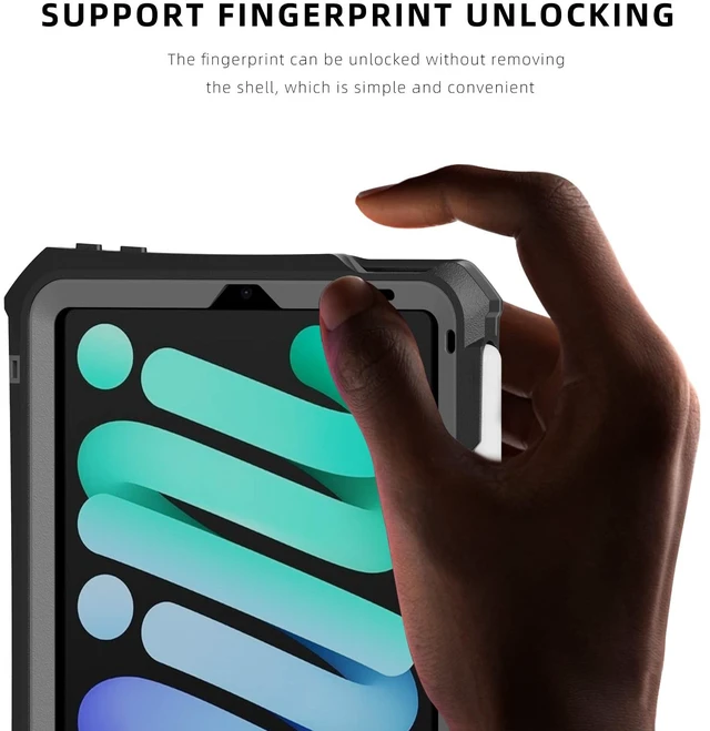 Alt view image 4 of 5 - MRUOZRUI Waterproof Case Compatible with iPad mini 7&6 6th Generation 8.3 Inch, Full Body Heavy Duty Protection with Built-in Screen Protector, Pencil Holder, Strap, Shockproof Tablet Case